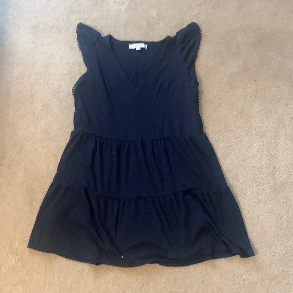 LOFT navy dress with ruffle sleeve